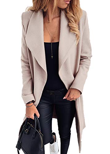 Womens Winter Elegant Pea Coat Open Front Wool Blend Trenchcoat Outerwear