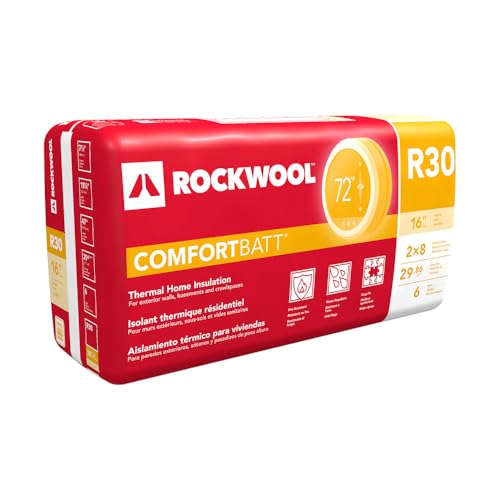 Rockwool RXCB301525 ComfortBatt R30 Stone Wool Batt Insulation 7.25 x 15.25 x 47 Covers 29.8 sq. feet and 16 framing Width Fire Resistant