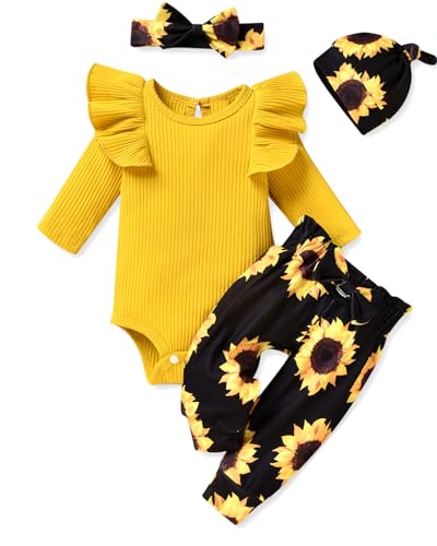 Image of fioukiay Baby Girls Clothes Infant Romper Bodysuit Pants Set with Headband