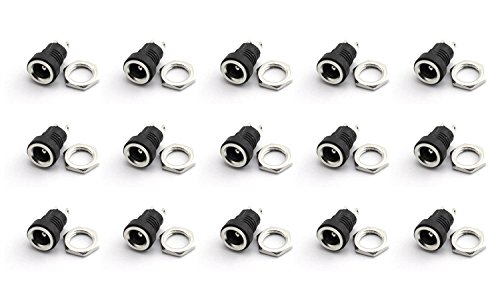 TOTOT 15 Pack 5.5mm x 2.1mm DC Power Jack Panel Mount Screw Nut DC Socket Electrical Plug
