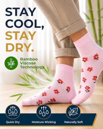 Image of Pembrook Bamboo Viscose Diabetic Socks for Women & Men - 6 Pairs Ankle Socks for Swollen Feet | Neuropathy Socks