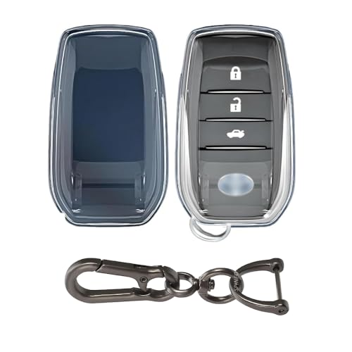 Image of Clear TPU Key Cover and Keychain Compatible for Toyota Fortuner | Hilux | Innova Crysta | Fortuner Legender | Innova HyCross | Land Cruiser Smart Key (Clear TPU with SP08 Keychain)