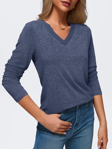 Image of AUTOMET Women's Long Sleeve Shirts Casual Cute Fall Tops Fashion Trendy Clothes Tunic Outfits Basic Tee Navyblue, Small