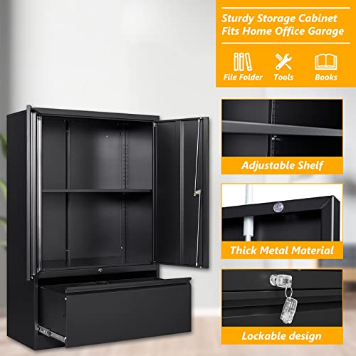 Stani Lateral File Cabinet, Metal Cabinet With Adjustable Shelf And Drawer, Lockable Lateral Filing Storage Cabinet, Filing Cabinet For Home Office School, Assemble Required #TOP3