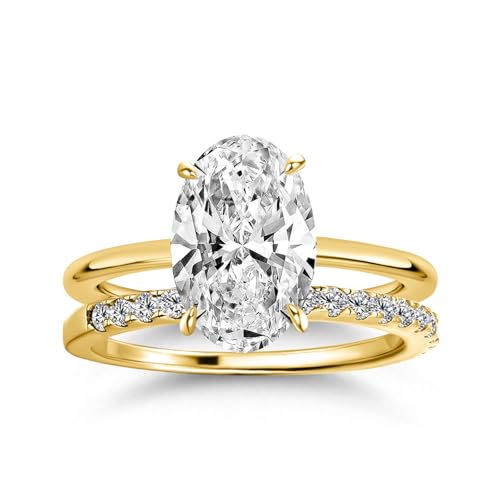 3.5CT Oval Cut Engagement Ring Set for Women, S925 Sterling Silver 5A Cubic Zirconia Simulated Diamond Bridal Wedding Band Set