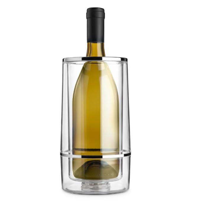 Acrylic Wine Chiller Cooler, Double Wall Insulated Ice Bucket for Wine, Champagne & Beer Bottles | No Ice/With Ice Bottle Cooler, Elegant Steel Rim Design for Bar, Party & Home | Clear, 23CM |1 PC