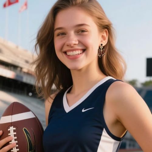 Football Dangle Earrings for Women | Bow Heart Football Earrings | Game Day Earrings | Jewelry Gifts for Sport Lover Football Mom Team3