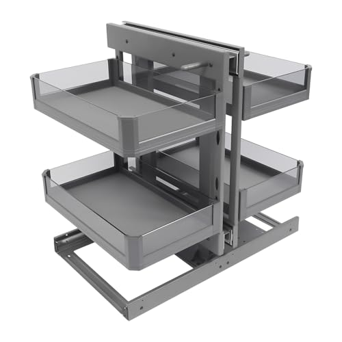 2-Tier Blind Corner Pull Out Organizer, Metal&Tempered Glass Pull-Out Cabinet Organizer with 4 Basket, Kitchen Slide Out Shelf Organizer, Left Open&Right Open Compatible, Min Opening 14.57