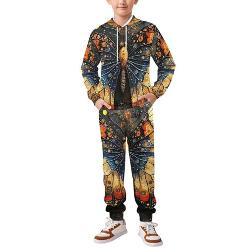 Boy's Girl's Hooded Tracksuit Pullover Sweatshirt Jogging Pants Sweatsuit, Flying Butterfly Patterns Art