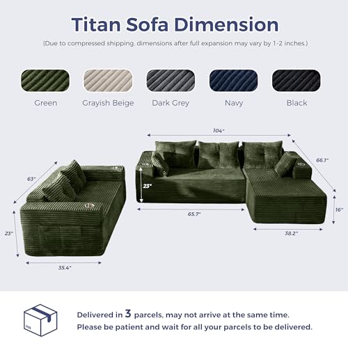 Image of MAXYOYO Modular Sectional Couch with L-Shape Chaise and Loveseat, Modern Boneless Couch for Living Room, Oversized Sofa with Deep Seat, No Assembly Required, Green