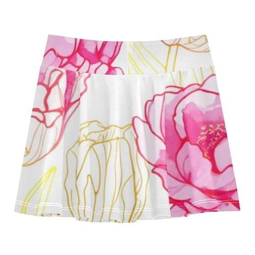 Joisal Girls Skorts Athletic Shorts Tennis Skirts Kids Navy School Yellow Tulips Pink Peony Flowers 3t2