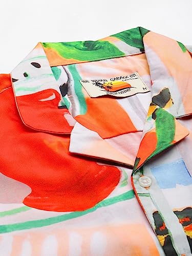 Image of The Indian Garage Co Men Regular Fit Tropical Print Resort Wear Boxers & Shirt Co-ords Set