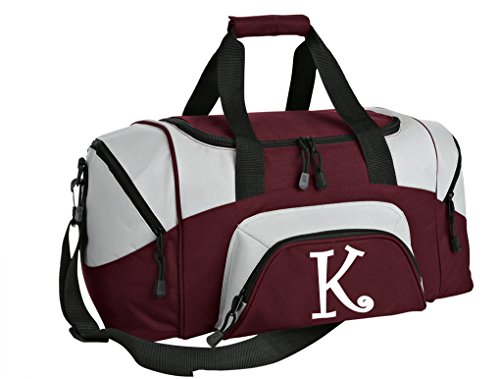 SMALL Personalized Gym Bag Monogrammed Duffel Bag Custom Printed Initial Maroon