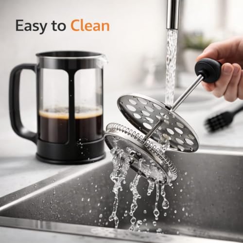 Image of French Press Coffee Maker, 600 ml | Heat-Resistant Borosilicate Glass Carafe, 4-Level Stainless Steel Filtration & Spill-Free Spout for Rich Coffee, Tea and Cold Brew | Brews rich, full-bodied coffee in minutes with a 4-level stainless-steel filter and smooth, mess-free pouring.