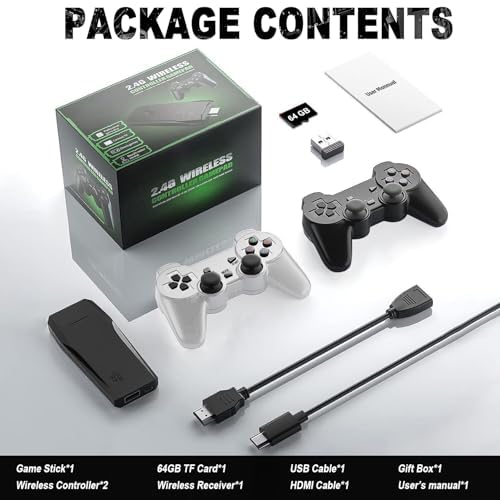 4K Wireless Retro Game Stick Console 20000+ Classic Video TV Games, Retro Stick Built in 9 Emulators Plug and Play Video Games for TV