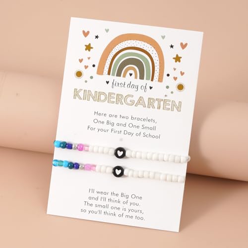 Image of First Day of Kindergarten Bracelets,First Day of School Bracelets for Mom and Daughter,Back to School Bracelet Pre-K Matching Heart Wish Adjustable Bracelet