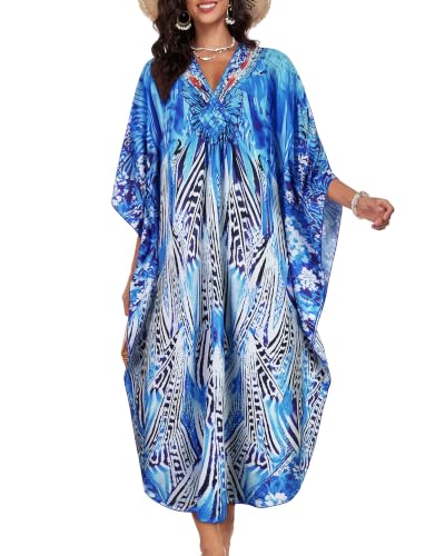 Image of Kaftan Dresses for Women V Neck Caftans Batwing Sleeve Beach Cover Ups | JILUVIN Plus Size Long Floral Print Dress, Loose Fit Maxi Casual Moomoo, Lounge House Mumu Nightgown Summer Vocation 2026