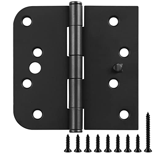 3 Pack Black Door Hinges 4 Inch Interior Hinges Matte Black Door Hinges 4 Inch Square Rounded 5/8" Radius Corner Hinges For Doors Reversible Full Mortise Combination 4 In Door Hardware #TOP17