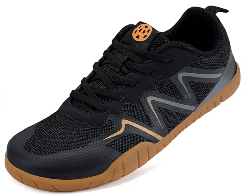 Wide Toe Barefoot Shoes Mens Womens Athletic Trail Running Shoes Gym Fitness Trainers Ladies Outdoor Walking Shoes with Rubber Outsole,Black Gold,9 UK,43 EU