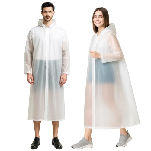 2 Pack Rain Coat, Reusable EVA Rain Ponchos for Adults with Drawstring Hood for Women Men, Camping, Hiking, Travelling
