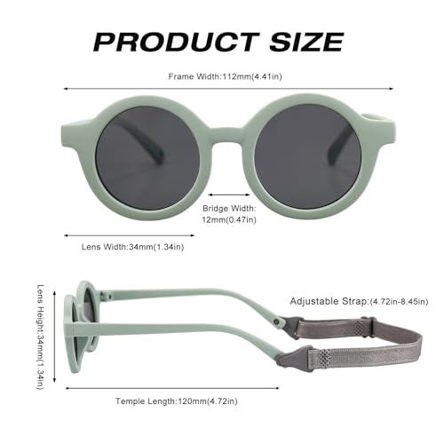 Baby Polarized Round Sunglasses Flexible Rubber with Strap for Toddler Newborn Infant Ages 0-24 Months(Matte Green/Grey)4