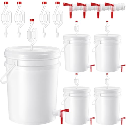 Ferrochef 4 Pcs 6.5 Gallon Fermenting Bucket White Fermentation Bucket