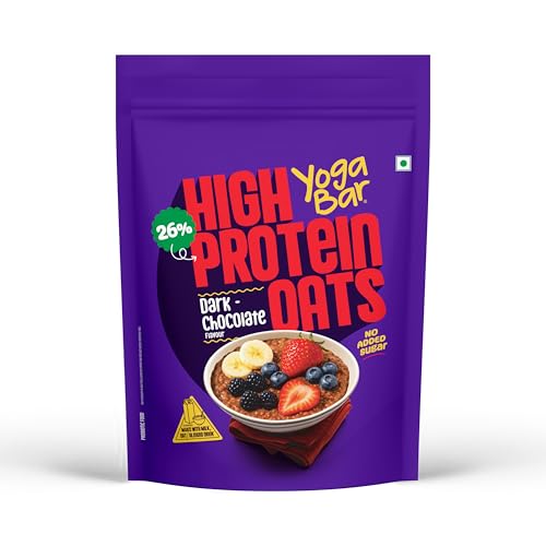 Yogabar 26g High Protein Oats 250 g, Pack of 1, Dark Chocolate - Breakfast Cereal with Wholegrains, 26% Protein & No added sugar
