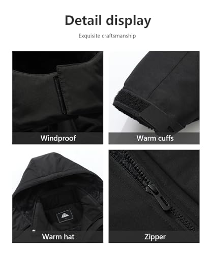 Men's Ski Jacket with Hooded Snowboarding Waterproof Fleece Lining Jacket Winter Coat Multi Pockets - Image 6