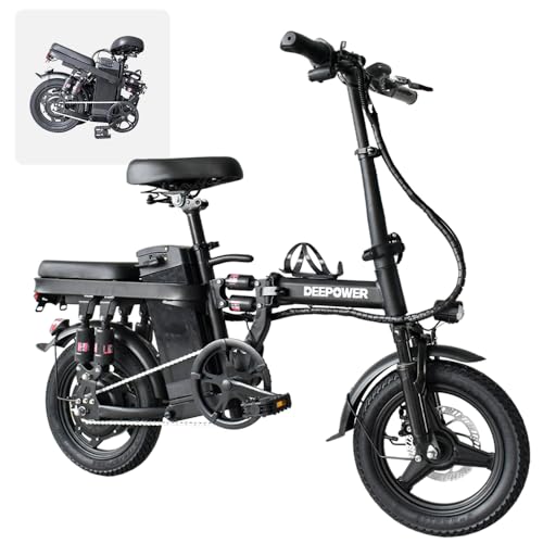 DEEPOWER K306 E-Bike Klapprad Elektrofahrrad, 14 Zoll Fat Tire, 48V, 13Ah Abnehmbarer Akku, 32-50KM, Multi-Shock, Dual-Scheibenbremsen