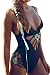 EVALESS Womens Black Beaded Lattice One Piece Swimsuit Black Large Size