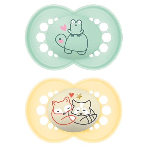 Image of MAM Original Baby Pacifiers 16+ Months, Binky for Newborn Babies, BPA-Free Skin Soft Silicone Nipple, Glows in The Dark, Developed with Medical Experts, 2 Count, Sterilizer Case, Made in Europe