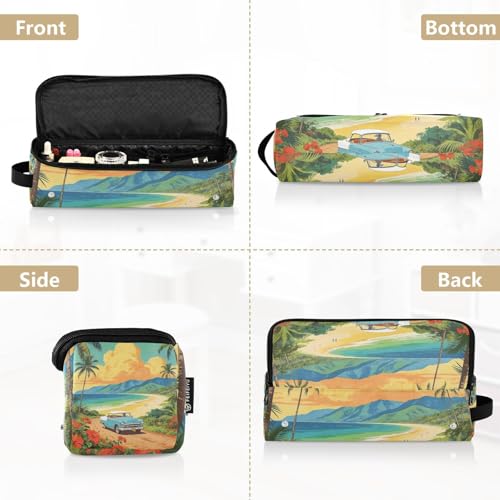 Bolso de viaje para herramientas de cabello con tapete resistente al calor removible, impermeable, portátil para planchas, rizadores y secador de cabello, diseño retro de paisaje costero miniatura 5