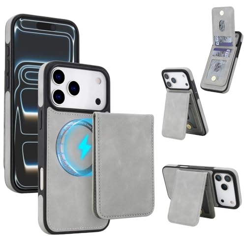 Étui en cuir iPhone 12 Pro Max gris à rabat arrière et porte-carte