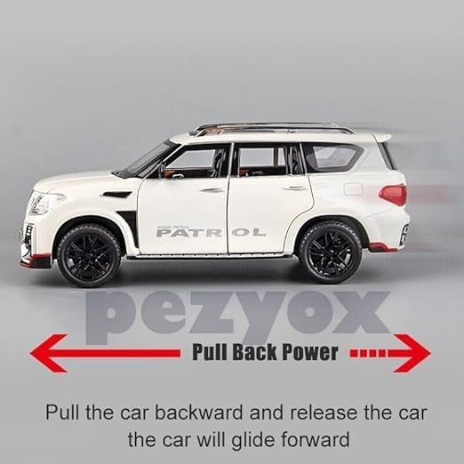 Image of 1 /24 Big Nissan Petrol Toy Car Metal Pull Back Diecast Car with Openable Door and Sound Light, Gifts Toys for Kids (White)