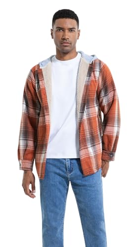 Image of Men's Cotton Plaid Shirt Jacket Fleece Flannel Sherpa Button Down