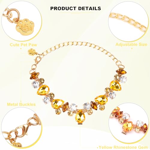 Image of HOWWFALY Dog Collar and Cat Collar Gold Chain Necklace Stainless Steel Adjustable Yellow Diamonds Collar with Cute Pet Paw for Small Medium Pets Cats Dogs Kitten Puppy