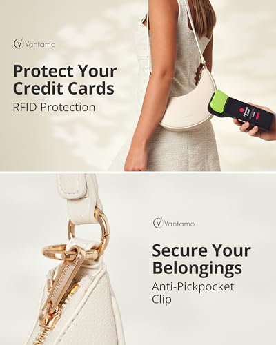 Image of Vantamo Crescent Bags For Women with RFID Protection, Half Moon Clutch Purses for Women with Anti-Theft Clip for Extra Safety