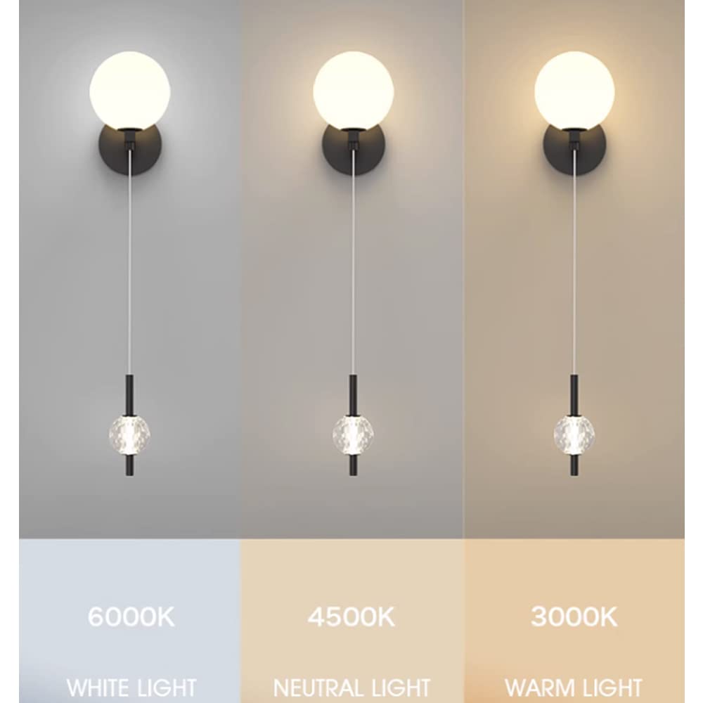 Lampki nocne do pokoju dziecięcego 2 szklane kule kinkiet nowoczesny luksusowy sypialnia dziecięca wystrój pokoju księżniczki lampki nocne kinkiet z 60 cm linkami do zawieszania 3-kolorowe światło