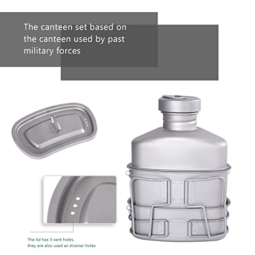 Boundless Voyage Titanium Military Canteen With Camouflage Bag Large Capacity Kidney-Shaped Camping Pot Pan Set With Lid & Hanging Chain Ti15158Br #TOP4
