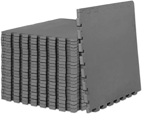 ProsourceFit Extra Thick Puzzle Exercise Mat 3/4", EVA Foam Interlocking Tiles for Protective, Cushioned Workout Flooring for Home and Gym Equipment, Grey 4-Pack, 3/4" Thick 96 Square Feet