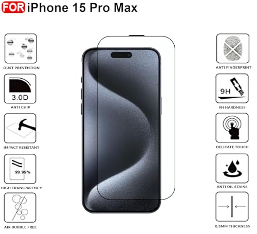 Image of Premium Tempered Glass Screen Guard Compatible With Iphone 15 Pro Max (6.1 Inch) | 9H Hardness | Edge to Edge Protection | Anti Scratch | Bubble Free Installation | HD Clear