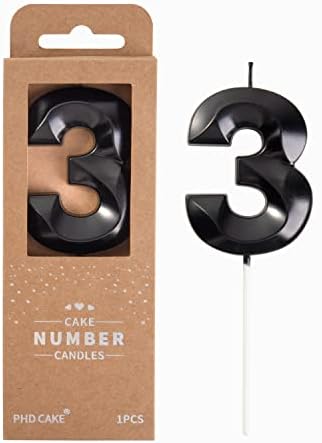 PHD CAKE 2.76 Inch Diamond Black 3 Number Birthday Candles, Black Number Candles, Cake Number Candles, Party Celebration