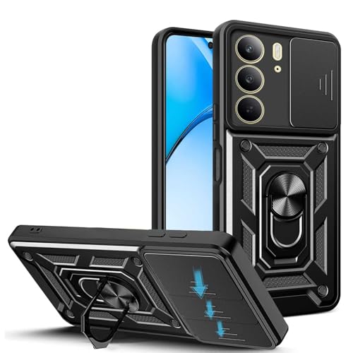 Immagine prodotto: JDXHFF Cover Compatibile con Realme C75 4G (6.72") Hard PC e Silicone TPU Custodia con Supporto Girevole a 360° Protezione Case Nero