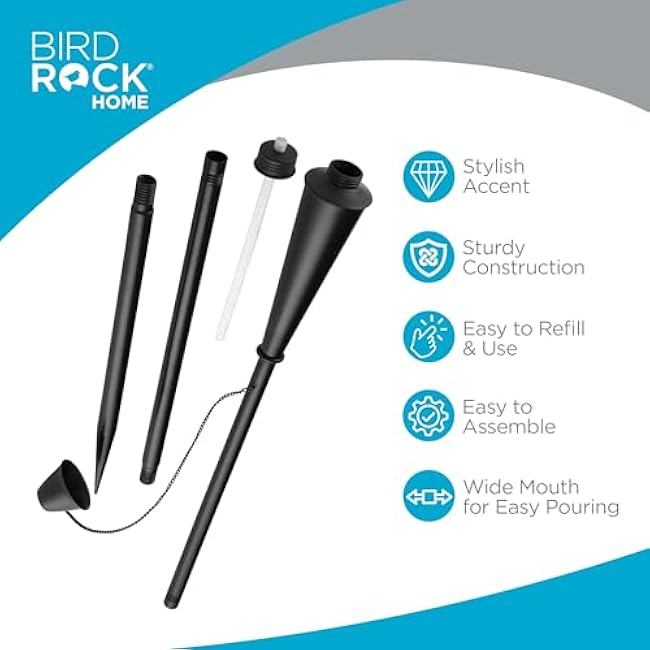 BIRDROCK HOME Outdoor Torches - Durable Construction, Modern Design, Weather Resistant, Citronella Oil Compatible, Ideal for Backyards, Patios, Pathways - Garden Torch, 4 Pack