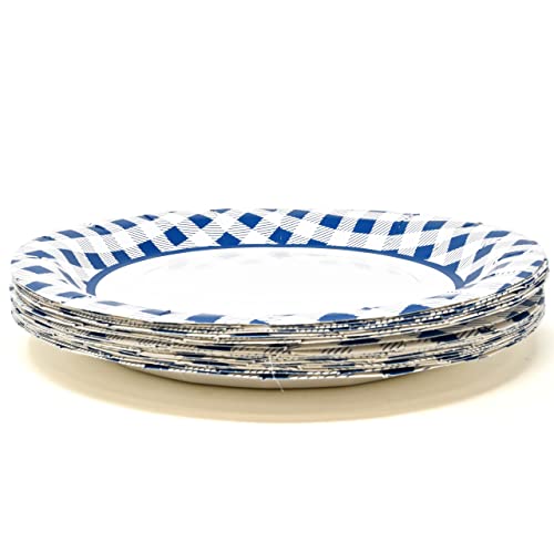 Blue And White Gingham Party Supplies Tableware Set 24 9" Plates 24 7" Plate 24 9 Oz Cups 50 Lunch Napkin Disposable Dinnerware Paper Goods Checkered Plaid Lumberjack Picnic Barbecue Birthday Party #TOP1