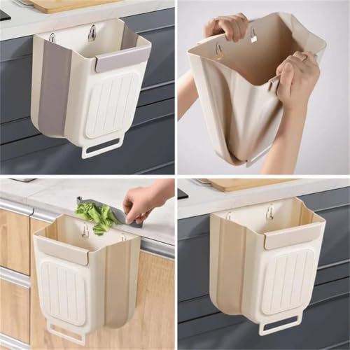 Foldable Hanging Trash Can Grey 1.6/2.6 Gallon | Multi-Purpose Hanging Trash Can Bin for Kitchen Cabinet Doors, Space Saving Plastic Collapsible Trash Can for Rv, Cars & Camping,1.6 Gallon (6L) Gray - Image 4