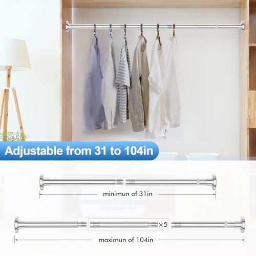 Image of CorkLatta Chrome Shower Curtain Rod 31 to 104 Inch,1 Inch Diameter Adjustable Spring Tension Curtain Rod No Drilling Stainless Steel Telescoping Rod,No Rust