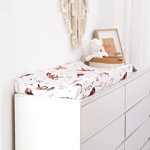 Image of GRSSDER Stretch Ultra Soft Jersey Knit Changing Pad Cover Set 2 Pack, Change Table Pad Covers Fit 32 inch /34 inch x 16 inch Pads Safe and Snug, Cute Diaper Change Table Sheets for Girls, Fox Pattern for Baby