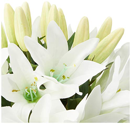 Nearly Natural 1434 Lily Silk Arrangement With Glass Vase,White,17.25'' X 7'' X 7'' #TOP3