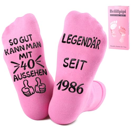 Belillpipi 40 Geburtstag Frauen, Geschenk 40 Geburtstag Frau, Lustige Socekn 40 geburtstag frau, 1986 Socken mit Spruch Geburtstagsgeschenk für Frauen ab 40